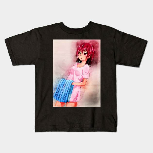 Aida Mana Anime Watercolor Kids T-Shirt by Isamu Studio